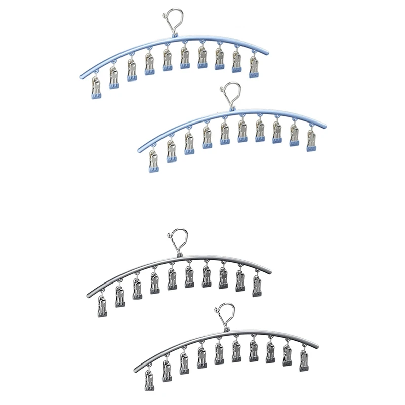 

2 PCS Organizer For Closet, Metal Yoga Pants Hanger With 10 Clips Hold Hangers Hanging Closet Organizer Easy To Use Blue