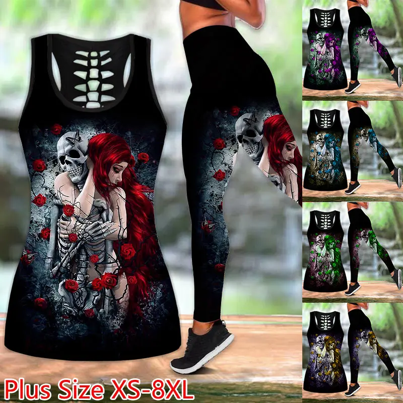 New Goth Skull 3D Print Sleeveless Shirt Summer Vest for Women Yoga Tank Tops Leggings Sportswear Suit