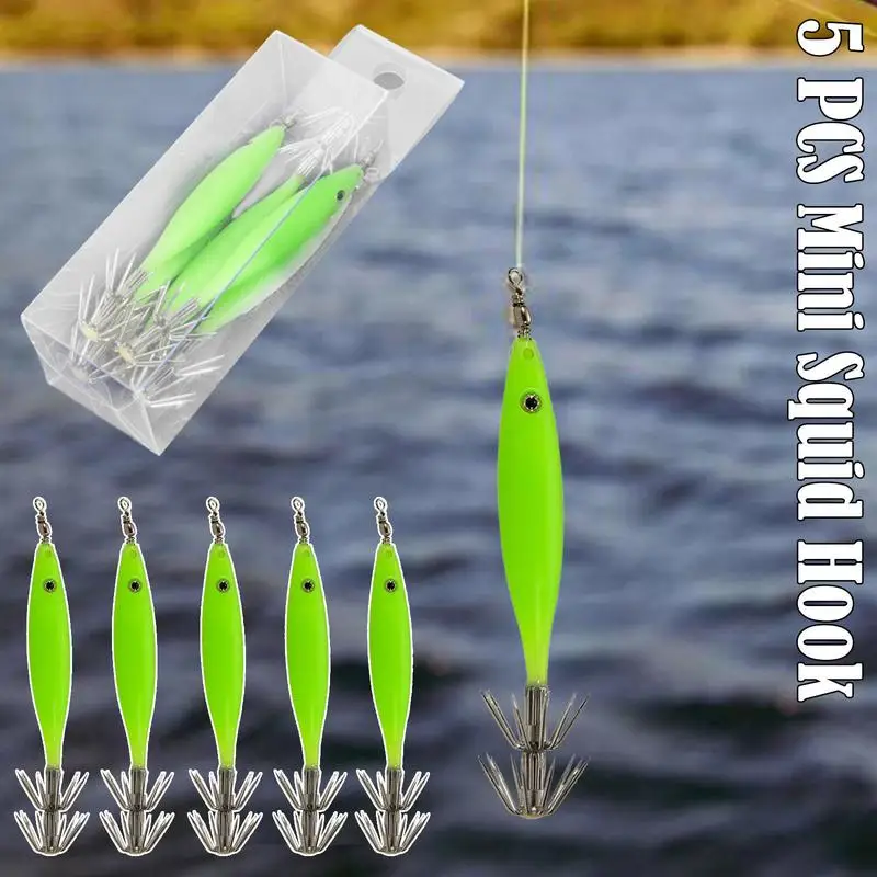 

5pcs/bags Luminous Wood Shrimp Bait Streamlined High-carbon Steel Octopus Jig Luminous Sea Fishing Octopus Hook