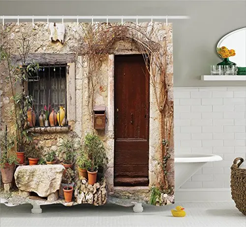 

European Style Shower Curtain Old Wooden Door Italy Retro Style Fabric Waterproof Polyester Shower Curtains Bathroom Decor