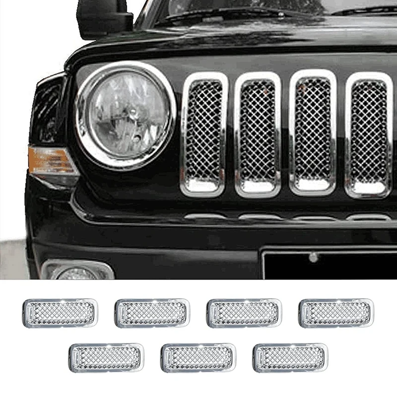 

Front Grille Grill Mesh Insert Decoration Trim Cover For -Jeep Patriot 2011-2016 Accessories, ABS 7PCS