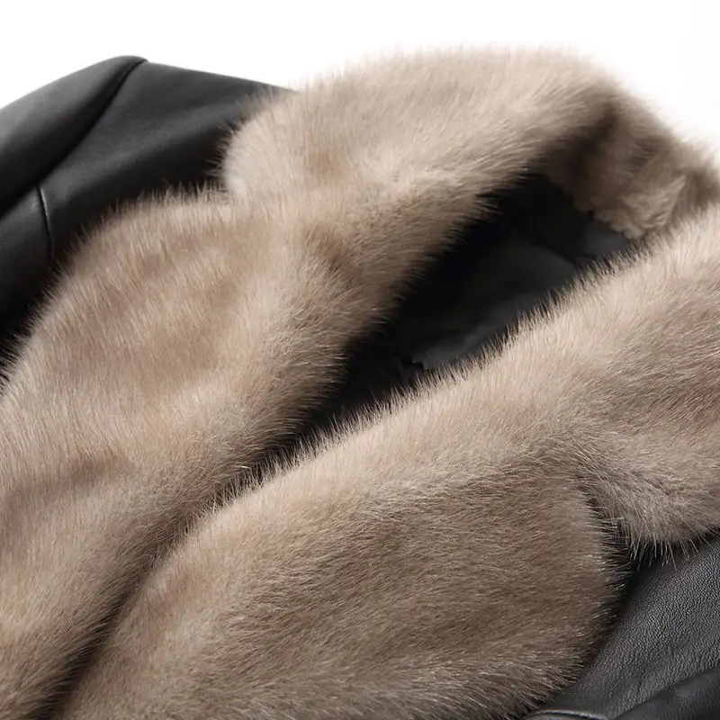 100% First Layer Sheepskin Coat Winter Long Mink Fur Collar Genuine Leather Jacket Women 2022 New Down Parkas Belt Slim Overcoat