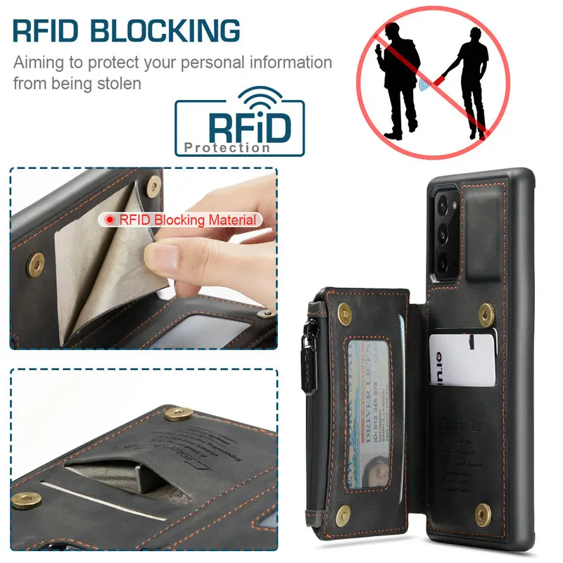 Caseme Back Case For Samaung Note10 20 S10 Card Slot Zipper Leather Wallet For Galaxy A51 A71 S20 Ultra S10plus Stand Back Cover