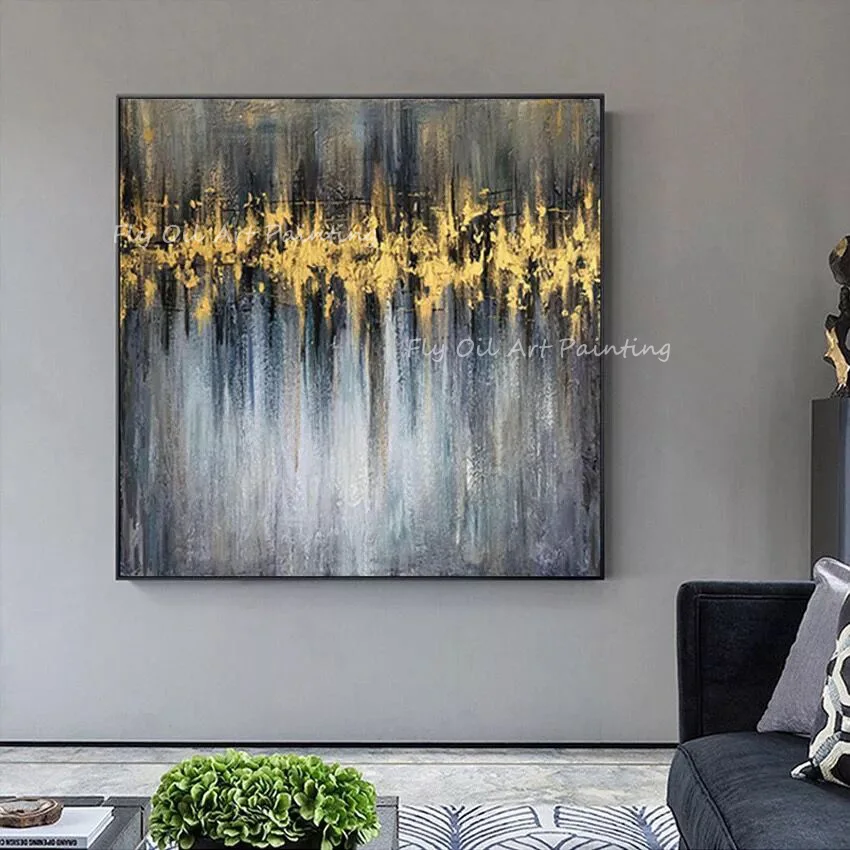 

100% hand painted gold foil grey canvas luxury landscape Oil Paintings Large Wall Art Picture For Home Decoration Gift