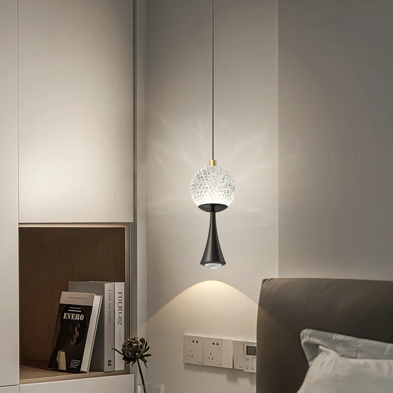 

Nordic All Copper Bedside Pendant Lamps Creative LED Room Decoration Lamps Simple Dining Room Glass Ceiling Hanging Lights