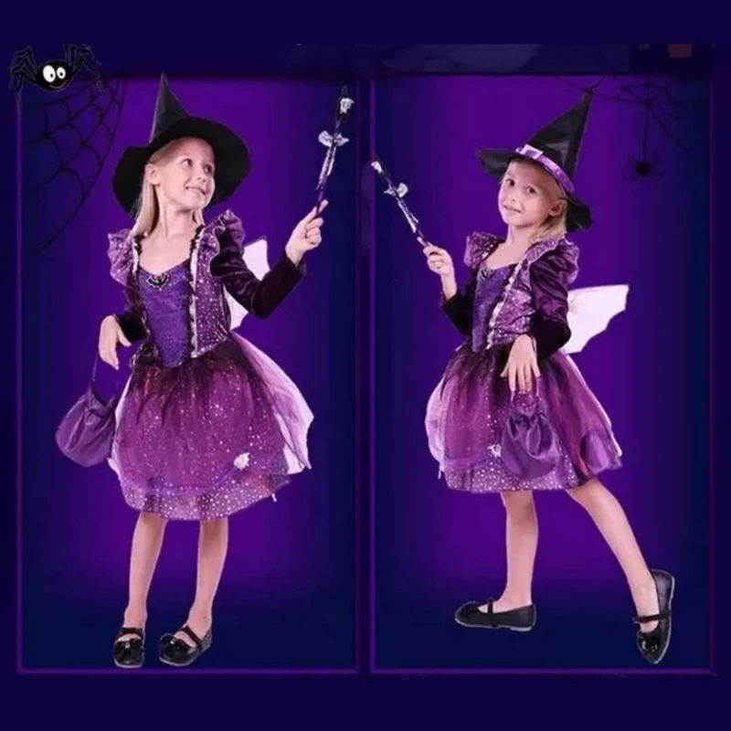 Костюм Хэллоуин для девочек платье ведьмы одежда малышей детский костюм косплея
