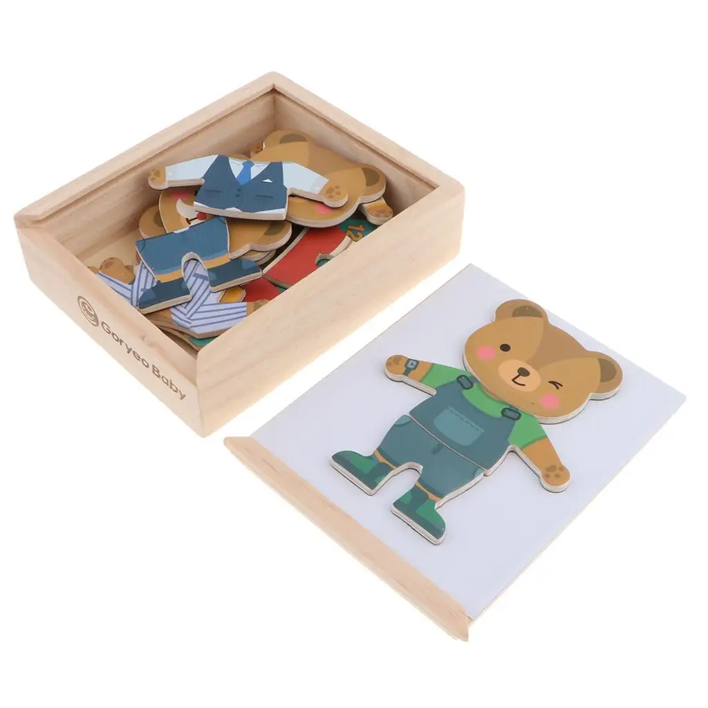 

Wooden Bear Change Clothes Puzzle Toy Educational Set Kid Toys