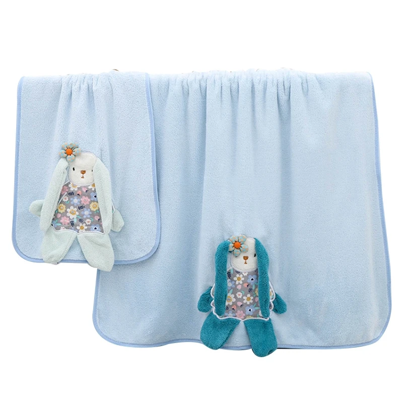 

2 Pcs/Set Baby Soft Coral Fleece Face Towel Bath Towel Receiving Blanket Infants Cartoon Rabbit Swaddle Wrap
