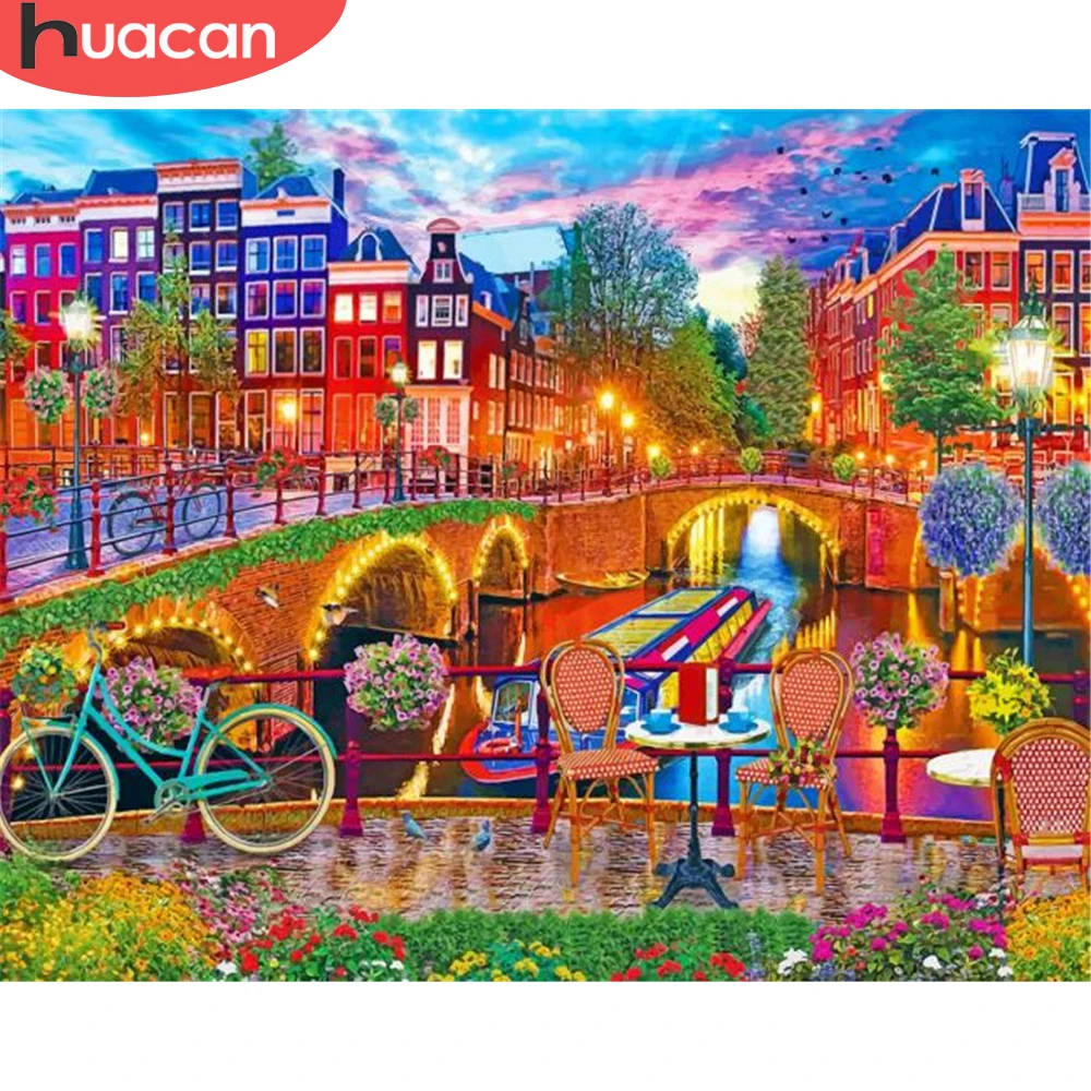 

Картина по номерам HUACAN, ландшафт для дома, ручная роспись, искусственная живопись на холсте, озеро для гостиной, 75x60 см