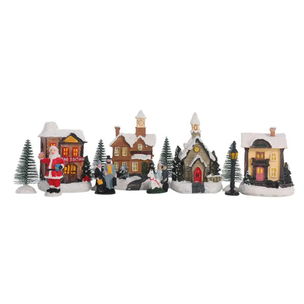 

10Pcs Christmas Ornament Glowing Cottage Christmas Doll Figurine House Village Building for Children Gift