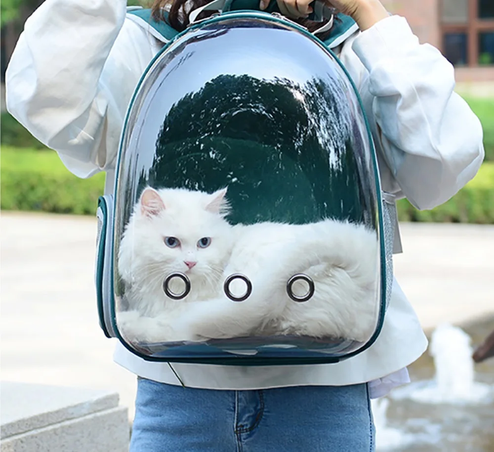 

Сумка-переноска для кошек, переносной рюкзак в клетку, Воздухопроницаемый прозрачный ранец для собак и путешествий