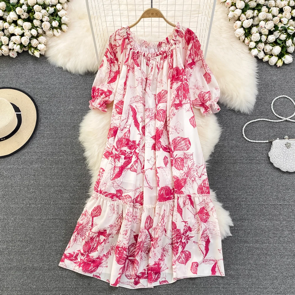 

20222 пляжное платье для отдыха на море свободное платье с принтом на одно плечо Летнее Длинное платье с короткими рукавами