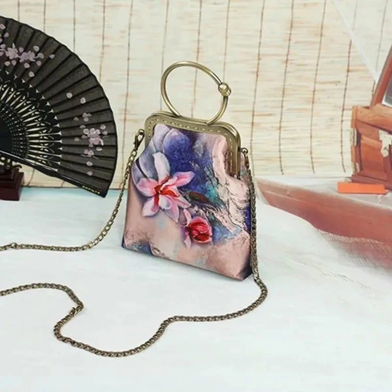 

Vintage Flowers Fashion Bag Shell Lock Bags Chain Women Shoulder Crossbody Bag Bags Japan Style Women's Handbags Purses