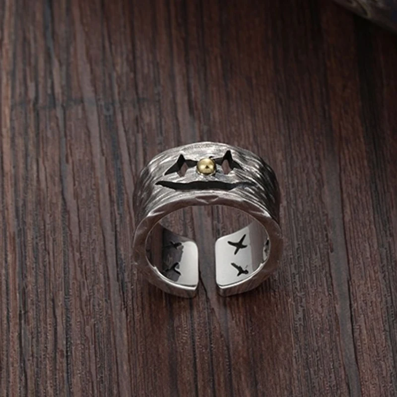 Новое Серебряное Кольцо Ручной Работы Клоун Мужской Модный Хол Hollow Hammer Узор Широкое Открытие Ретро Одиночное