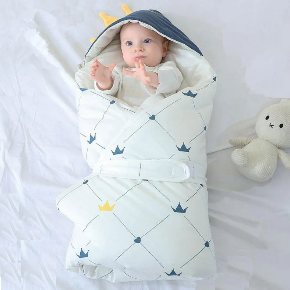 

Sleeping Bag For Newborn Baby Hooded Cocoon Infant Wrap Stroller Blanket Crown Design Cotton Thermal Baby Swaddling Blanket