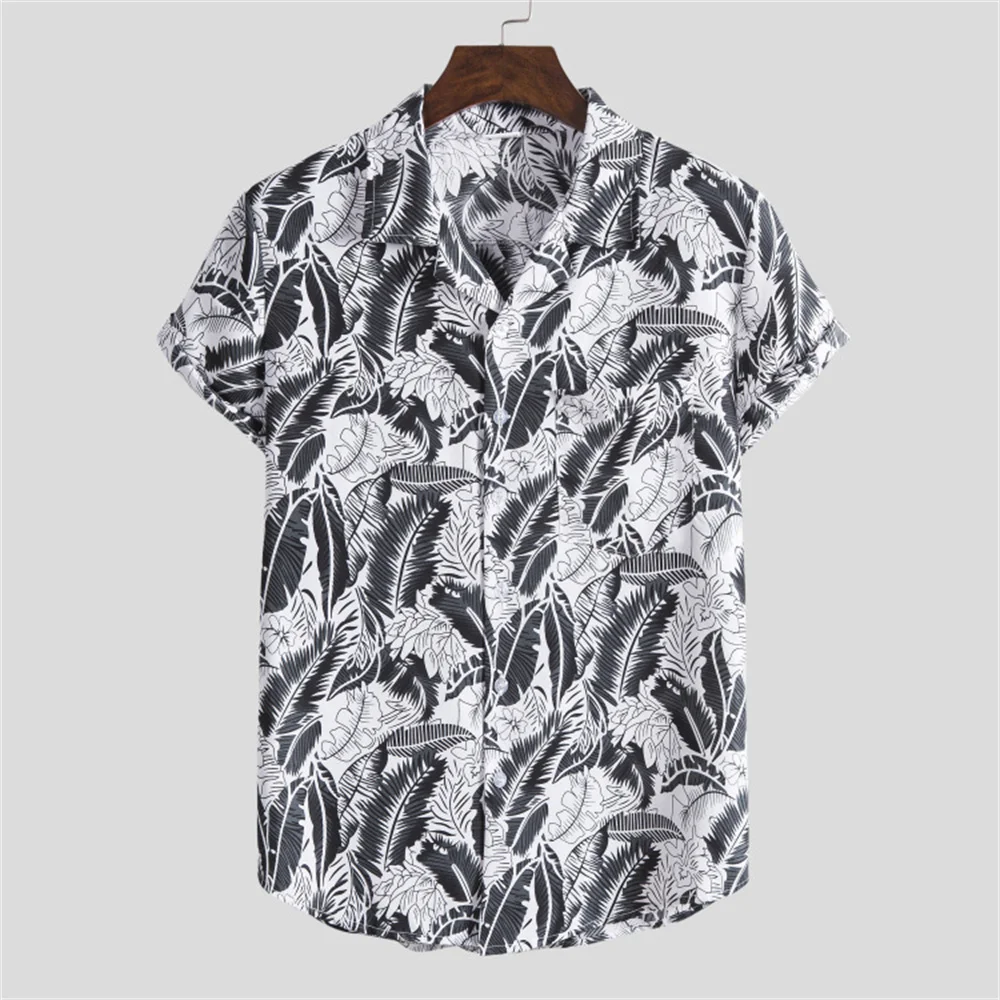 Summer Hawaiian Shirts Tropical Floral Men Tops Casual Short Sleeve Cotton Button Chemise Loose Vacation Beach Blouse