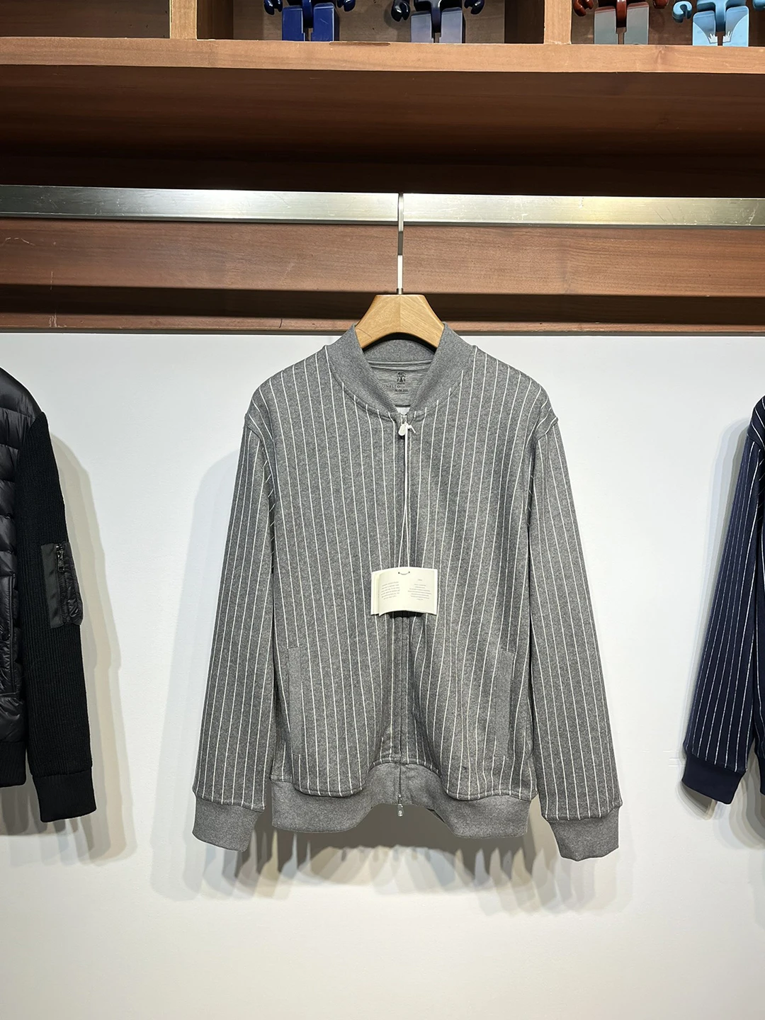 Мужская хлопковая куртка в полоску на молнии