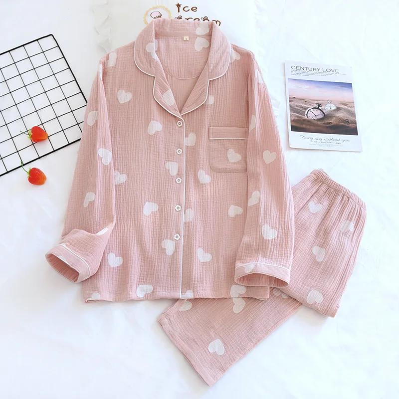 Sweet Heart Cute Women Girls Spring Autumn Winter Pajamas Set Factory Direct Pyjamas Cotton Lovely Homewear Loungewear Set