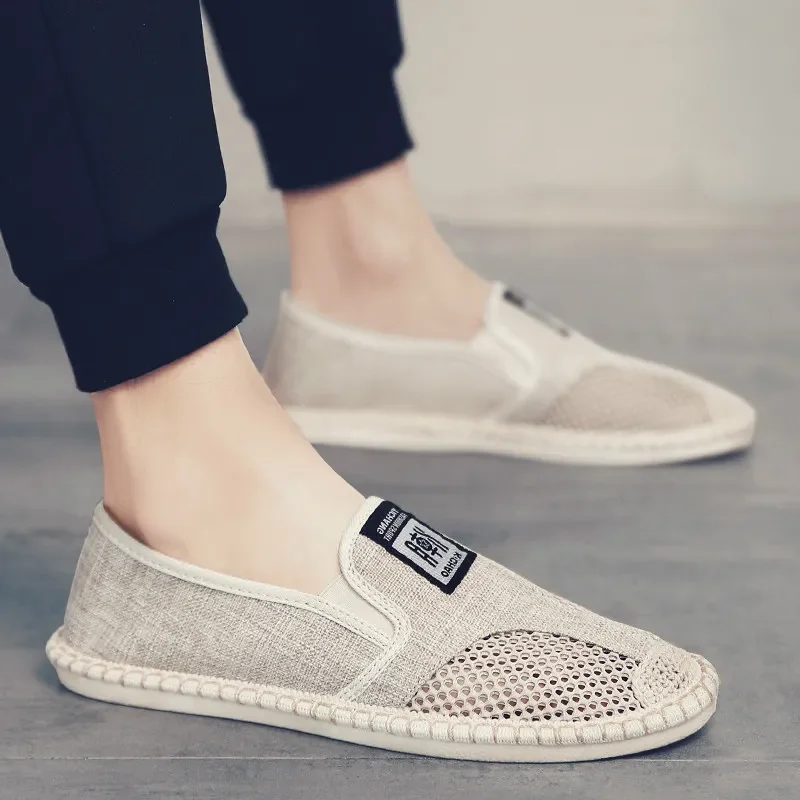 

2023 Summer Breathable Casual Flats Shoes Mens Linen Loafers Fashion Slip on Canvas Shoes Fisherman Driving Footwear