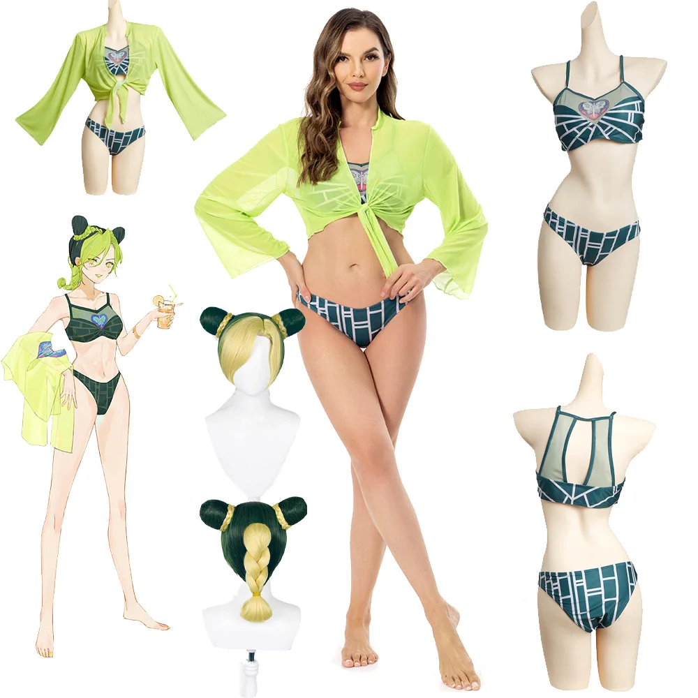 JoJo's Bizarre Adventure Jolyne Cujoh Cosplay Costume  Swimsuit Women  Swimwear Cloak Summer Outfits Halloween Carnival Suit