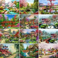 chenistory painting by numbers spring courtyard scenery pictures by number flowers for adults home decoration 50x40cm diy room w
