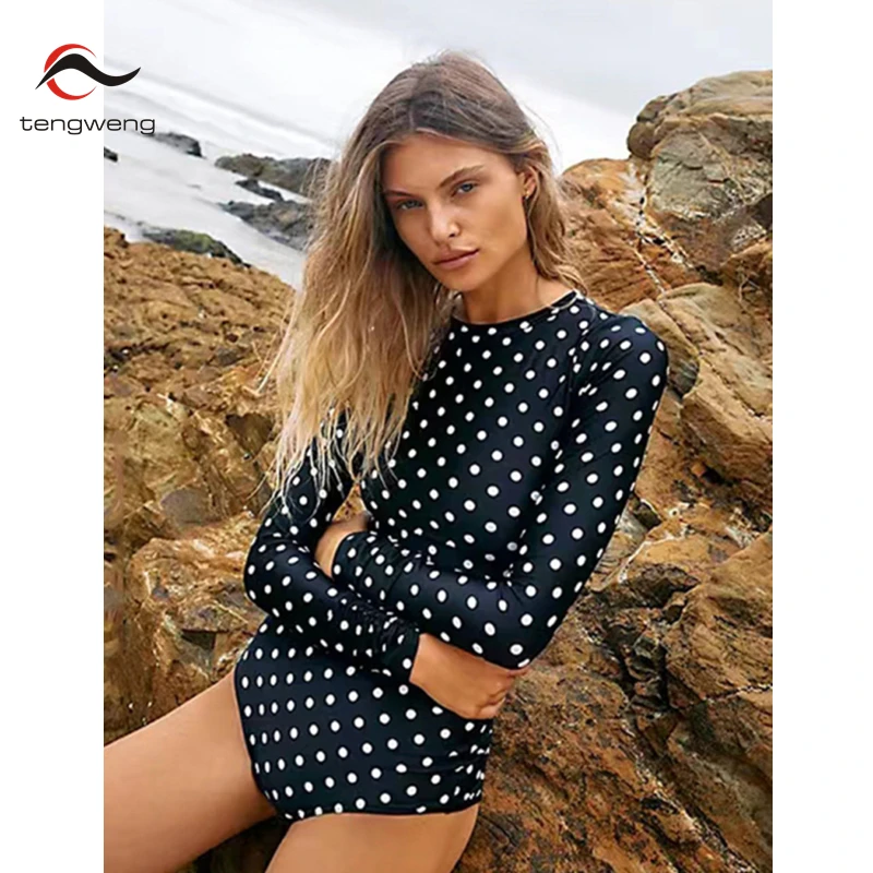 

Polka Dots Women's Swimsuits Tankini Set Long Sleeves Rashguard 2023 Two-Piece Bathing Suits Surfing Suit Sports Pool Beachwear