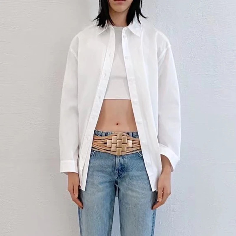 

Женская рубашка из поплина, белая блузка с отложным воротником и длинным рукавом, повседневные свободные топы, весна 2022