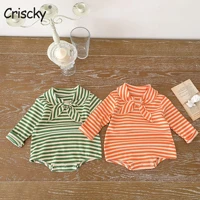 criscky infant baby girls long sleeve striped rompers butterfly collar baby children jumpsuit spring baby girls rompers