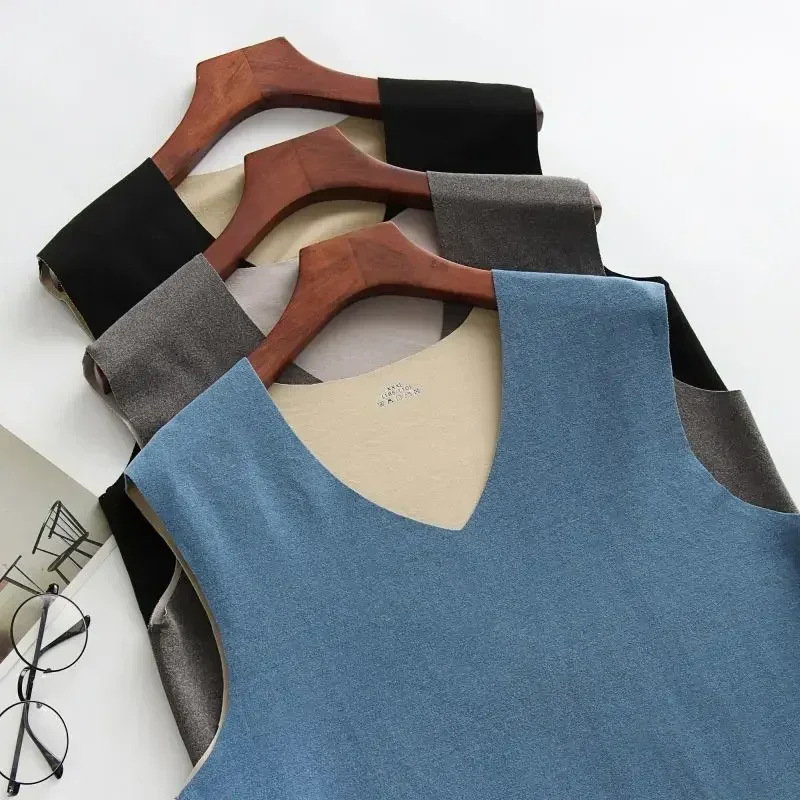 Мужской Тонкий двухсторонний теплый жилет с круглым вырезом мужская рубашка