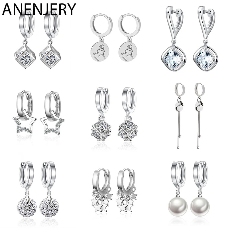 

Женские серьги-кольца ANENJERY, серебристого цвета с элегантной застежкой