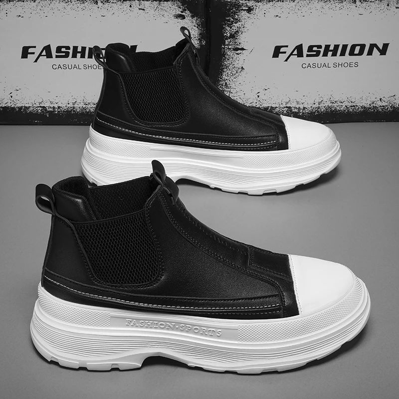 

Мужская обувь Новинка весна-осень туфли с высоким верхом на толстой подошве модные Универсальные повседневные мотоциклетные ботинки челси из искусственной кожи