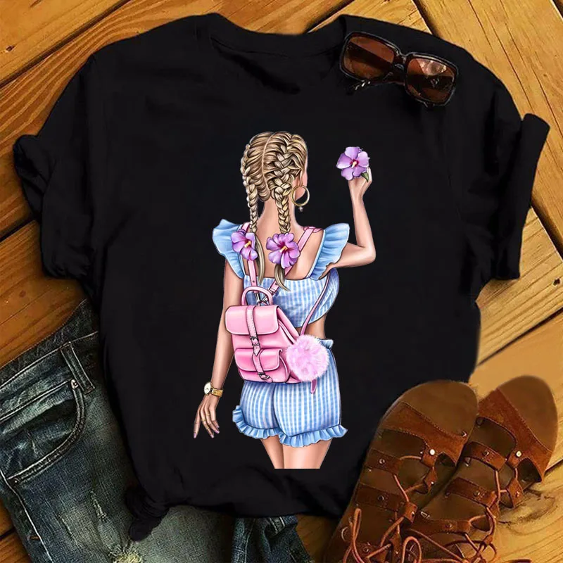 

Summer Cotton Y2k Clothes for Women Back View Print Top Women Harajuku Fashion Casual T-shirt Ladies Round Neck Top Ropa Mujer