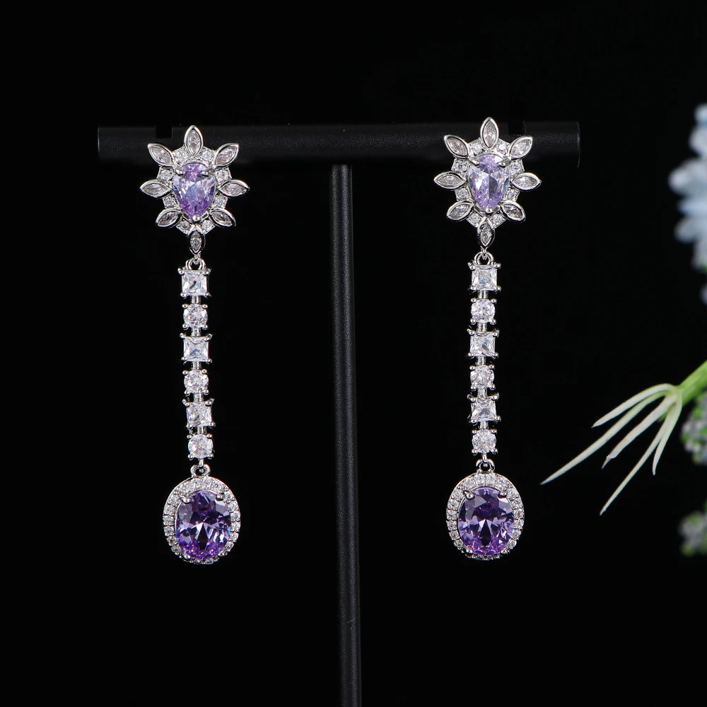 

Luxury Trendy Water Droplets Dangle Earrings For Women Wedding Cubic Zircon Tassels Dubai Bridal Drop Earrings E1168