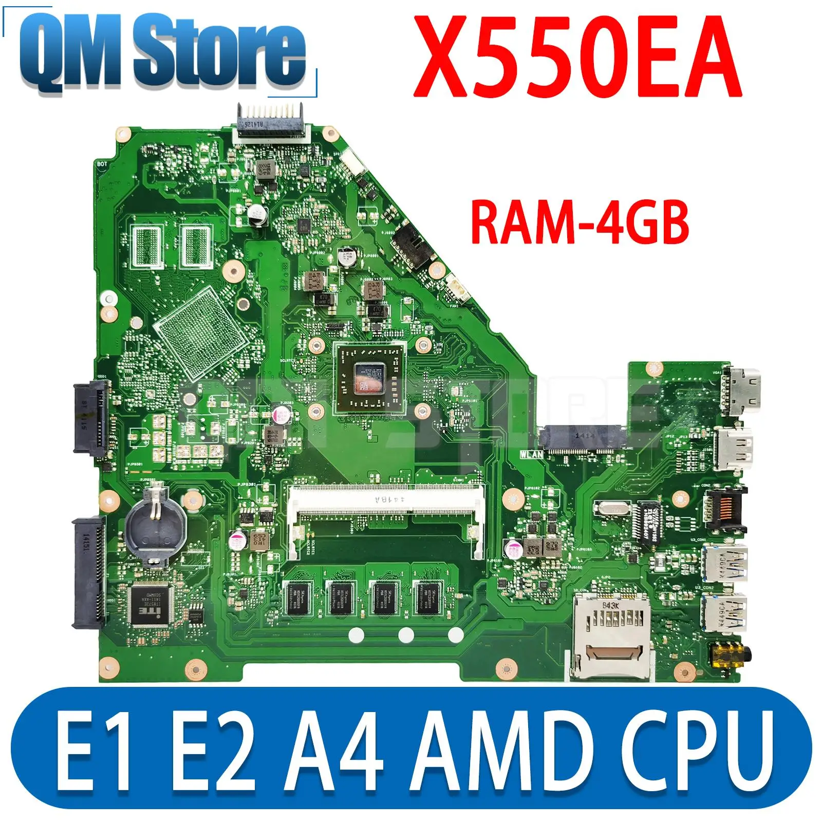 

X550EA Notebook Mainboard E1 E2 A4 AMD CPU For ASUS X550 X550E D552E X552E X550EP Laptop Motherboard With RAM-4GB DDR3 UMA