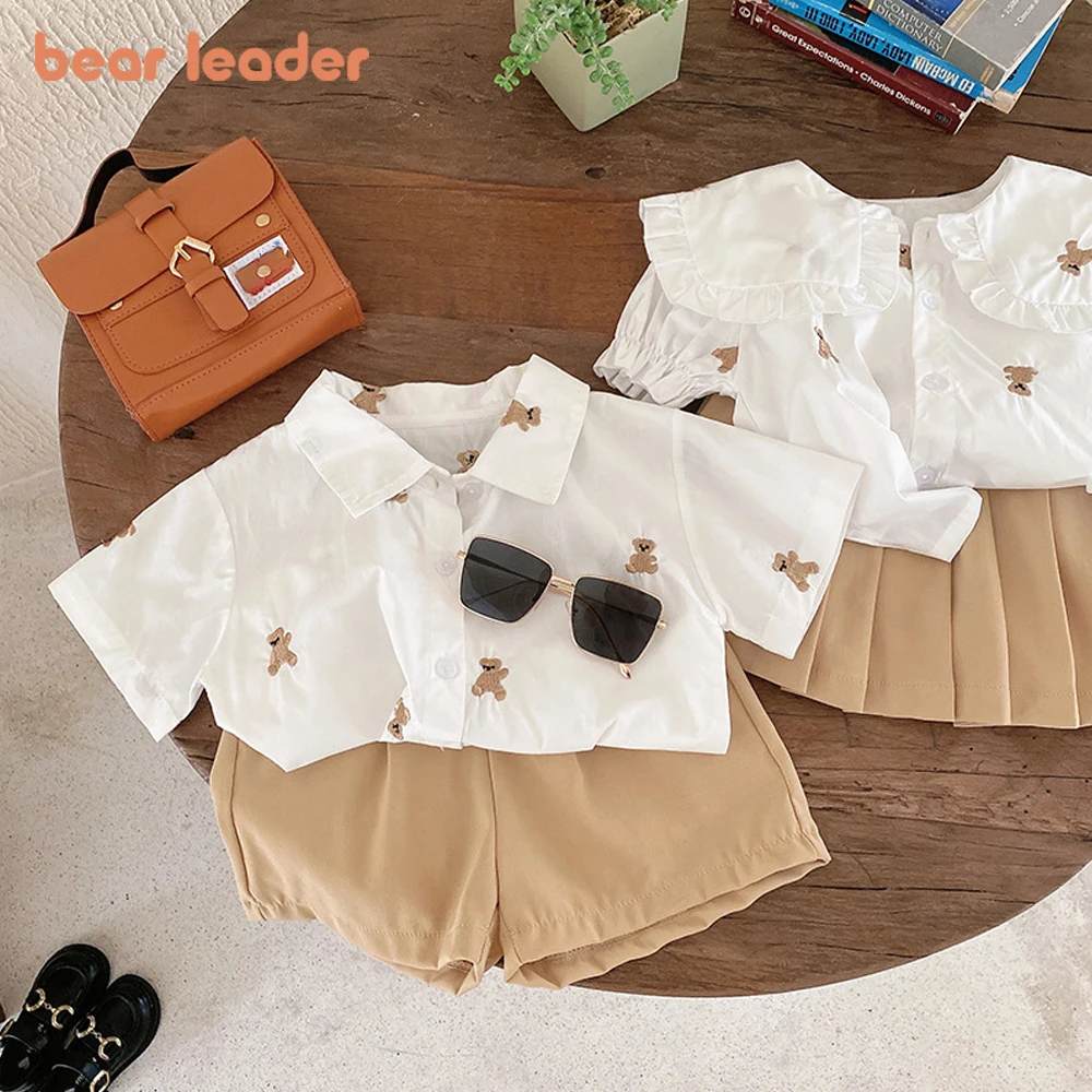 

Bear Leader Baby Clothes Sets Brother and Sister Matching Outfits Summer Korean Boys Shirt+Shorts Suit Girls Blouse+Skirts Set