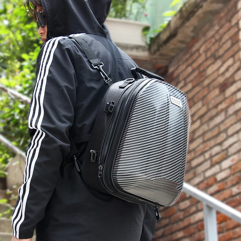 

Carbon Fiber Motorcycle Tail Bag Waterproof Motorbike Rear Back Seat Bag Helmet Travel Bag Rider Backpack Convenient Carry-on