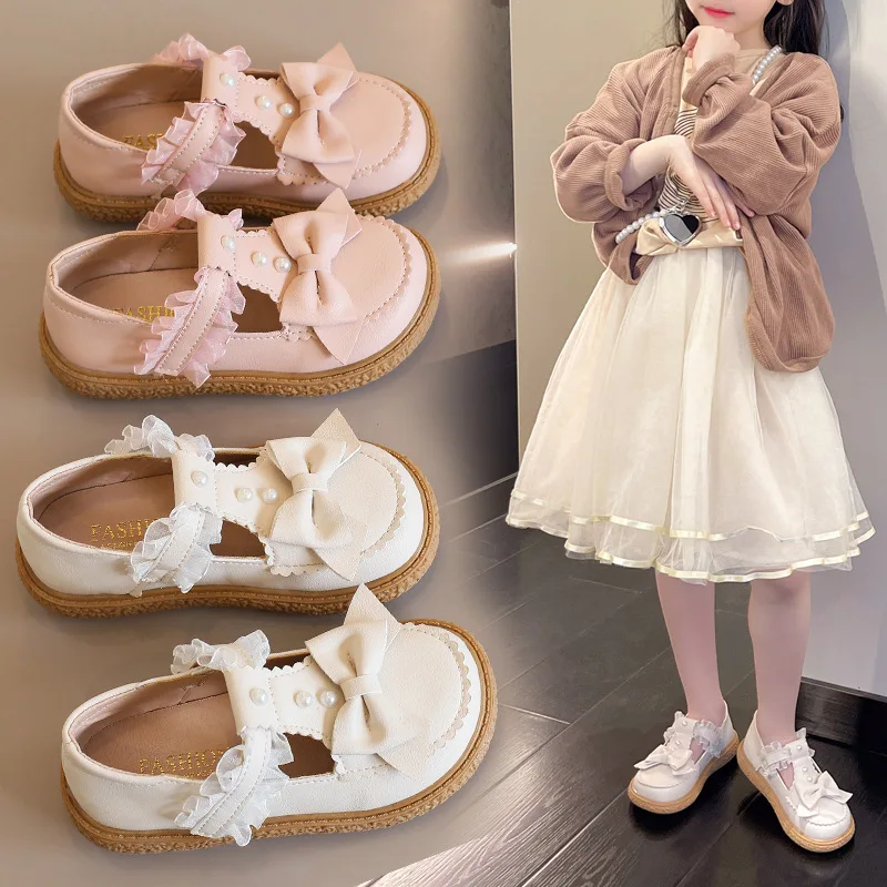 

Кожаные туфли для девочек в японском стиле, детские летние модные туфли с кружевом и милым бантом для принцессы, Туфли Мэри Джейн для вечерн...