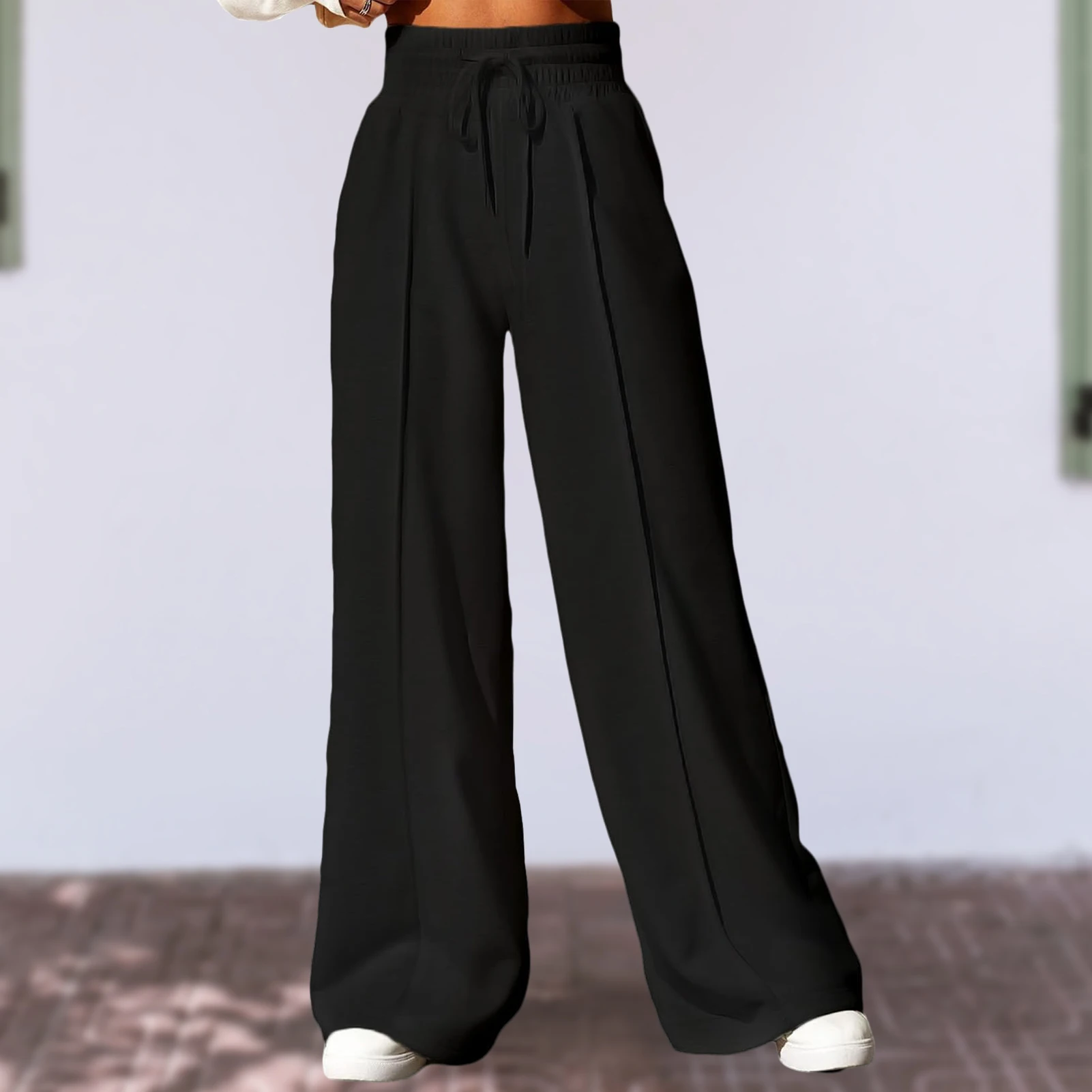 

Women High Elastic Waist Pant Comfy Casual Long Pants Fashion Loose Palazzo Trouser Solid Color Lounge Sweatpant Daily Outfit