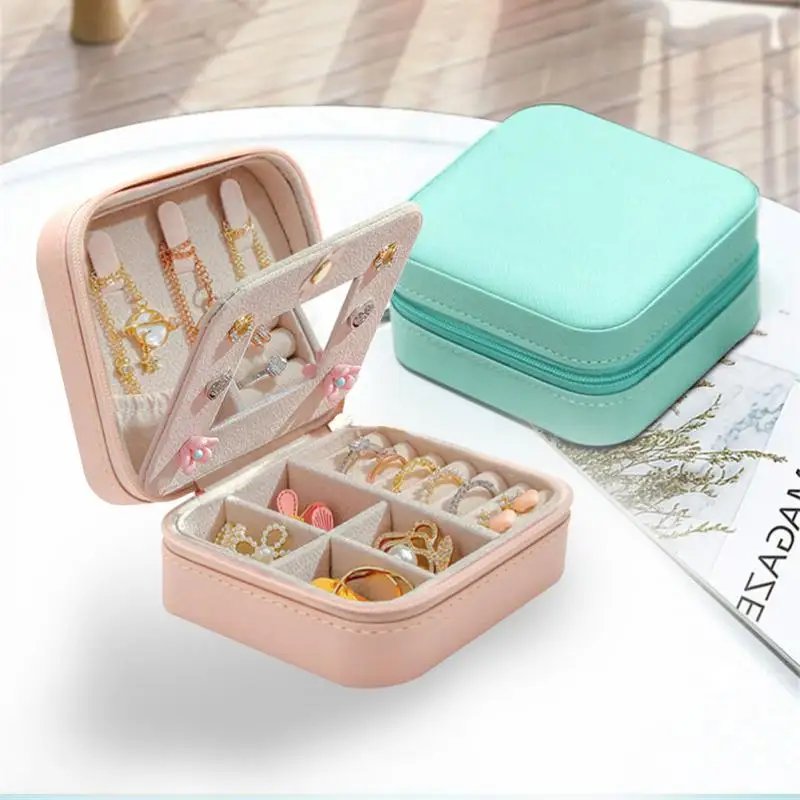 

2022 Jewelry Storage Mirror Box Organizer Display Travel Home Packaging Earrings Necklace Rings Accessories Solid Container
