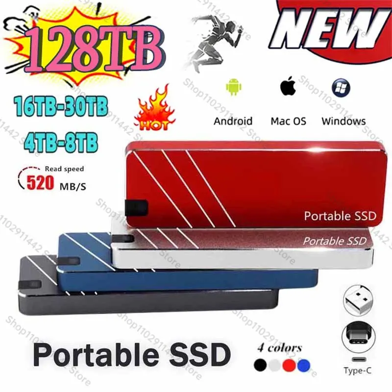 

100% Original Portable 64tb SSD Type-C/USB3.1 256tb External Mobile Solid State Drive High Speed 8TB 16TB Hard Drive Laptop ps5