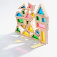 rainbow acrylic wooden building blocks baby educational toy montessori kids toy