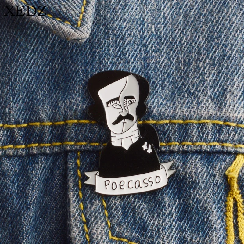 XEDZ Creative Art Style Edgar Allan Poe Enamel Pin Poecasso Alloy Brooch Backpack Denim Fashion Jewelry Gift Sent to Friends