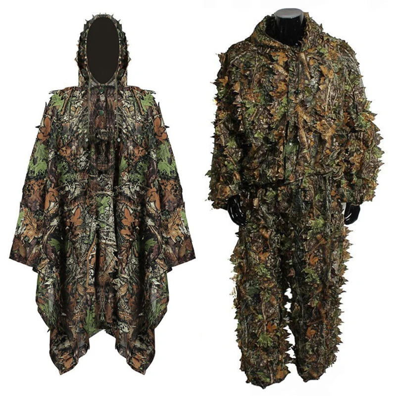 Men's Outdoor Military Air Gun Hunting Set Hunting Blind 3D Woodland Leaf Camouflage Tactical Suit+Pants Camo Ghillie Set