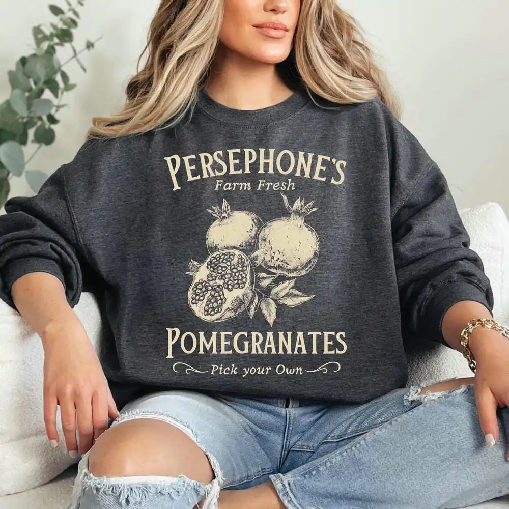 Persephone's Pomegranate Comfort Sweatshirt Dark Academia Persephone Greek Mythology Bookish Sweater Y2K Unisex Top Streetwear