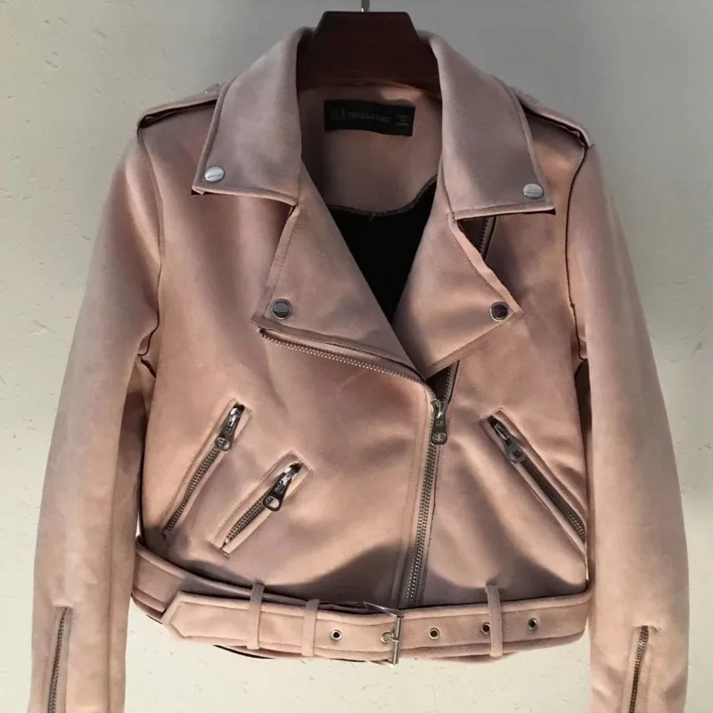 

2021 Temperament Loose Jacket Women New Autumn Coat Long Sleeve Solid Color Slim Fit Zipper Lapel PU Suede Leather Jacket
