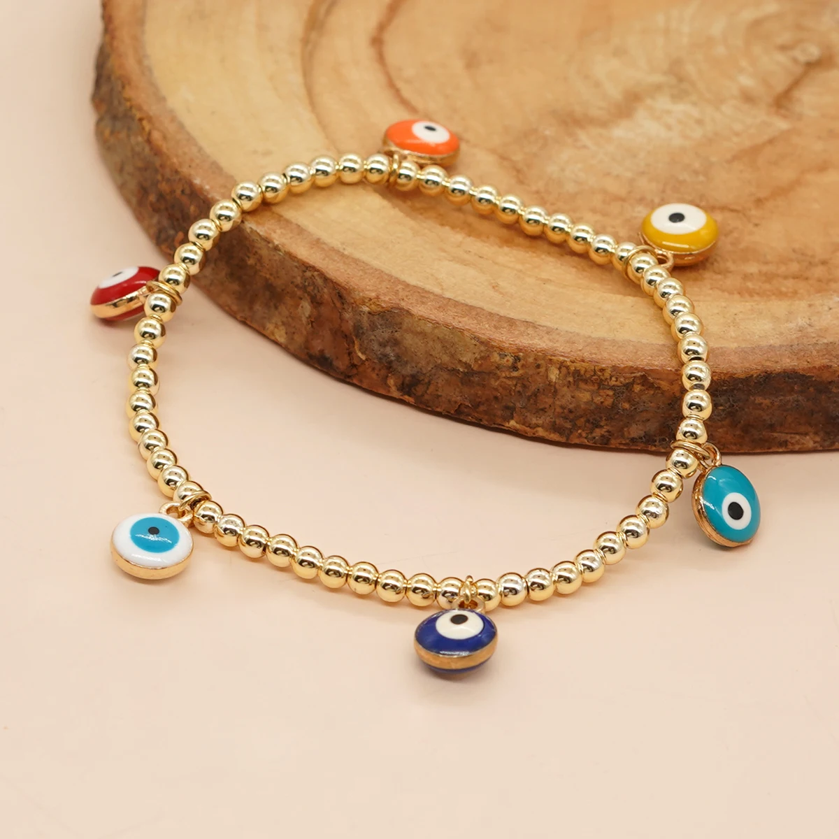 

Handmade Boho Stretch Bracelet Summer Vintage Jewelry Gift for Women Teen Girl Enamel Evil Eye Gold Plated Beads Charm Bracelets