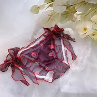 sweet bow ruffle cute womens panties plus size thin mesh transparent underwear comfortable female lingerie summer girls briefs