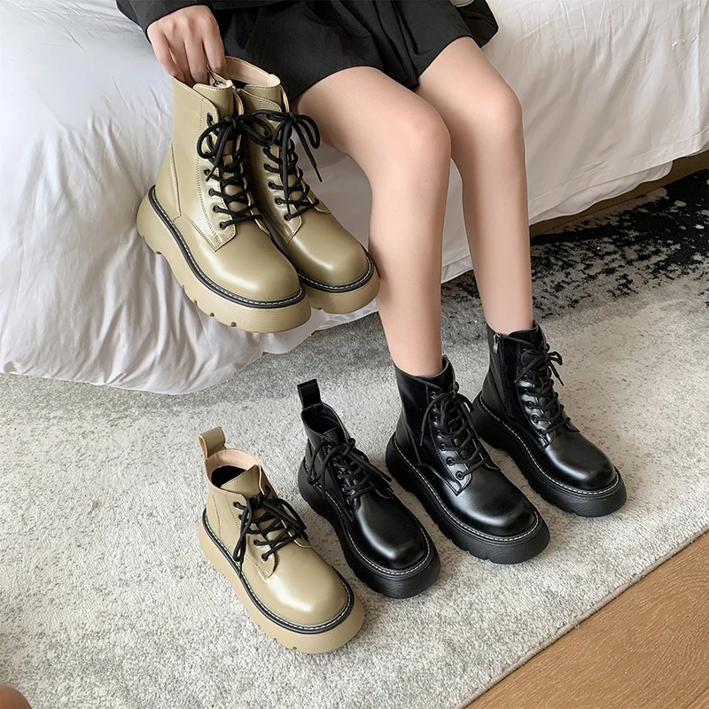 

Round Toe Women's Rubber Boots Shoes Luxury Designer Boots-Women Lace Up Rain Fashion Autumn Ankle 2022 Rock Lolita Low Ladies H