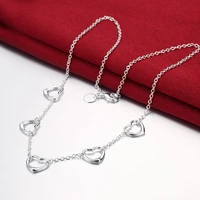925 stamp silver color 18 inches elegant zircon charm five heart connect necklaces pendants link chain party girl jewelry