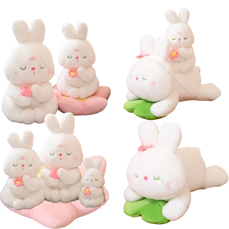

Kawaii Funny Rabbit Plush Toy Meditating on Lotus Cushion Cute Lying Bunny Plushies Doll Anime Throw Pillow Soft Kids Toys Gifts